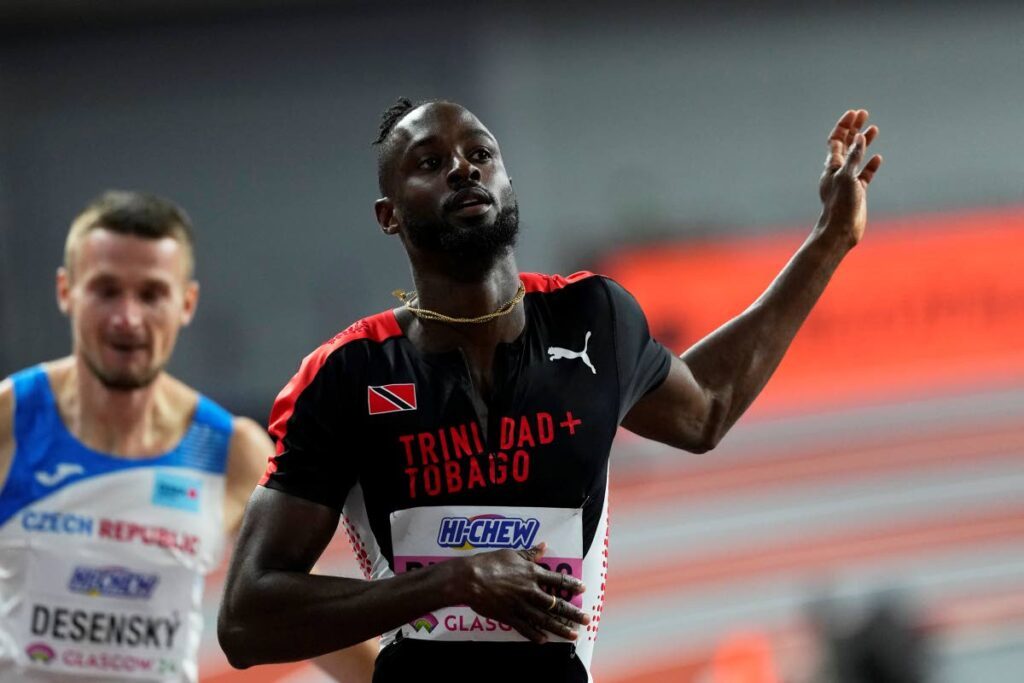 In this file photo, Trinidad and Tobago's Jereem Richards reacts after finishing a men's 400 metres heat during the World Athletics Indoor Championships at the Emirates Arena in Glasgow, Scotland, on March 1, 2024. - AP PHOTO (Image obtained at newsday.co.tt)